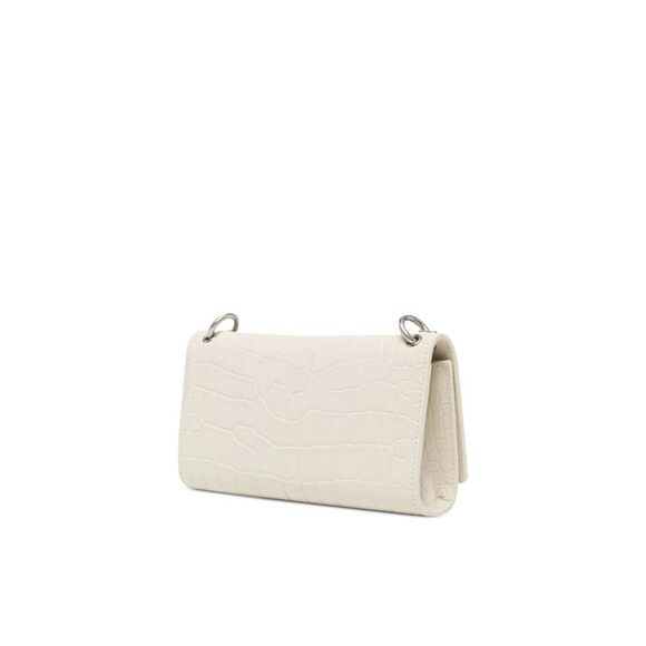 APEDE MOD Women's White Crocodile Print Suede Faux Pearls Chain Strap Wallet - Picture 3 of 4